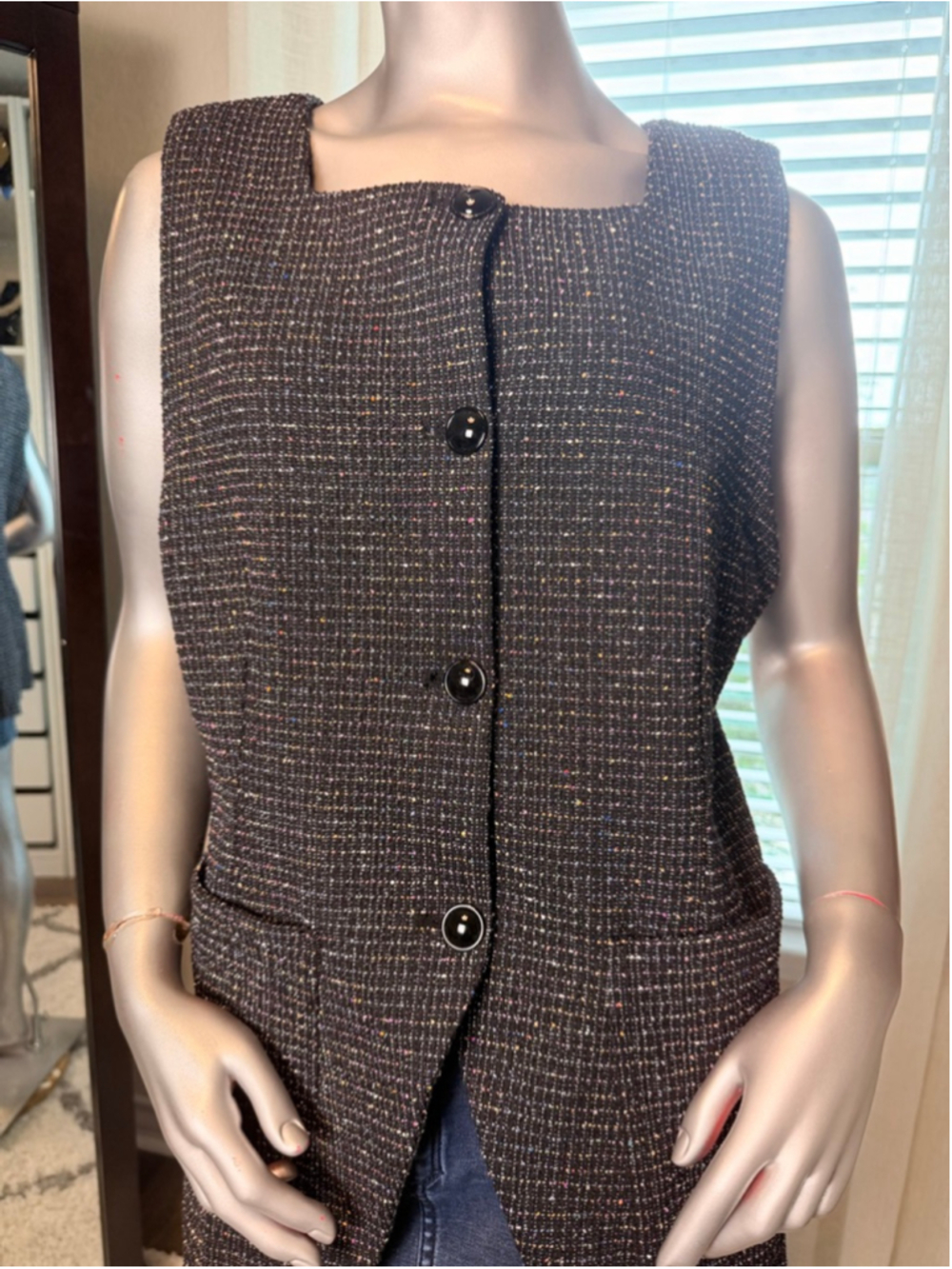 Anthropologie Maeve Tweed Vest Top NWT Large Sleeveless Square Neck Career Black - Picture 3 of 7